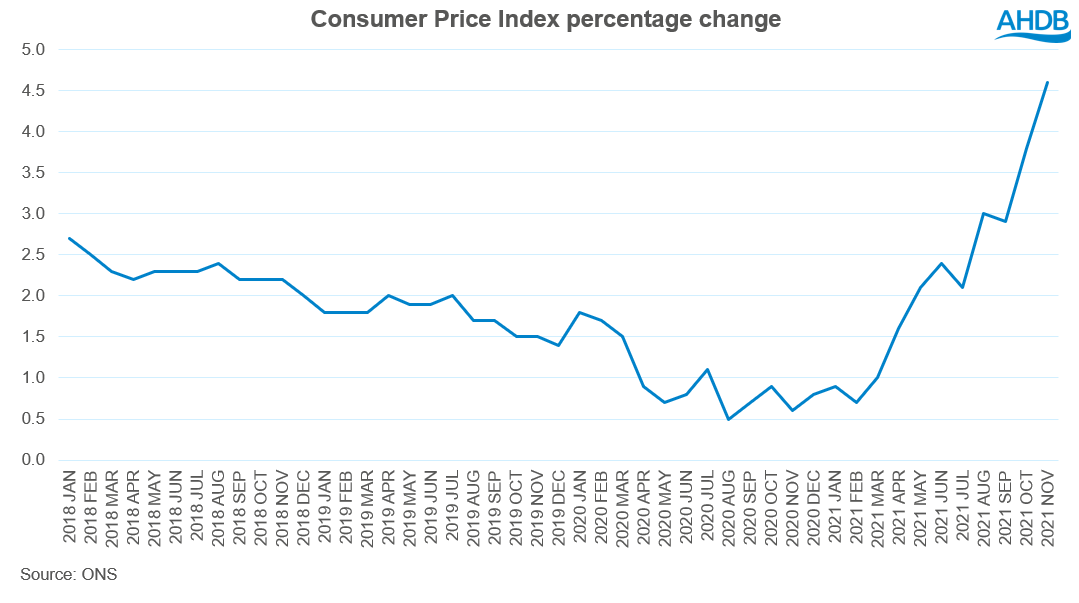 Chart showing the rise in UK consumer price index inflation